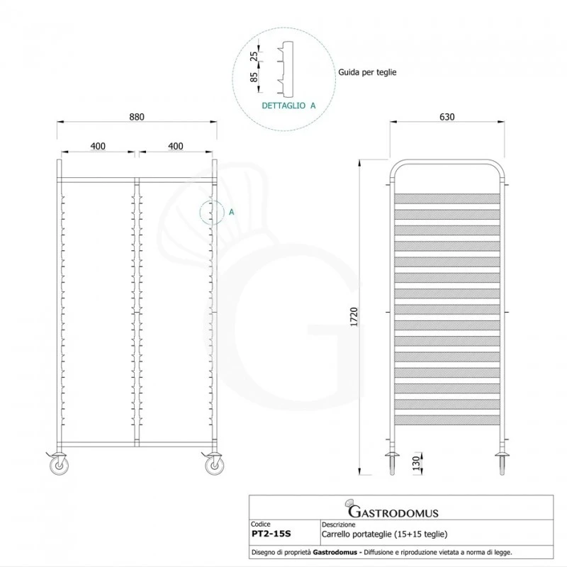 Carrello Portateglie Doppio Per 15+15 Teglie 600 Mm X 400 Mm - L 880 Mm X P 630 Mm X H 1720 Mm 6 Carrello Portateglie Doppio Per 15+15 Teglie 600 Mm X 400 Mm - L 880 Mm X P 630 Mm X H 1720 Mm - immagine 4