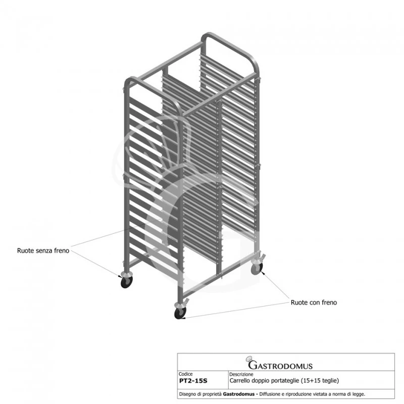 Carrello Portateglie Doppio Per 15+15 Teglie 600 Mm X 400 Mm - L 880 Mm X P 630 Mm X H 1720 Mm 7 Carrello Portateglie Doppio Per 15+15 Teglie 600 Mm X 400 Mm - L 880 Mm X P 630 Mm X H 1720 Mm - immagine 5