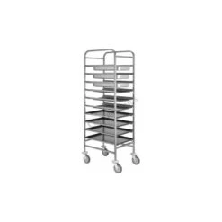 Carrello Portavassoi In Inox Per 10 Bacinelle GN1/1, Teglie 600x400 Mm, Vassoi GN, L 680 Mm X P 520 Mm X H 1750 Mm
