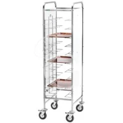 Carrello Portavassoi Universale Con Pannelli Laterali In Perfex Bianco Per 10 Vassoi - L 550 Mm X P 620 Mm X H 1750 Mm