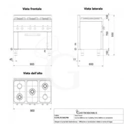 Cucina Professionale A Gas 5 Fuochi Forno Elettrico A Convezione Griglie GN1/1 Profondità 600 Mm -Vendite GATRODOMUS cucina a gas 5 fuochi potenziataforno elettrico a convenzione gn 11 2