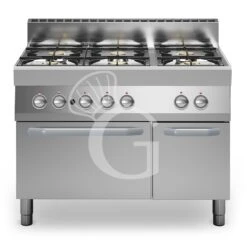 Cucina Professionale A Gas 6 Fuochi Forno Elettrico A Convezione Armadio Neutro Profondità 700 Mm