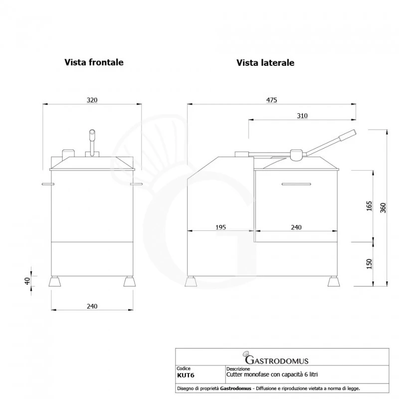 Cutter Monofase Con Velocità Variabile - Capacità 6 Litri E Potenza 1800 W,986~2470 Rpm 10 Cutter Monofase Con Velocità Variabile - Capacità 6 Litri E Potenza 1800 W,986~2470 Rpm - immagine 8