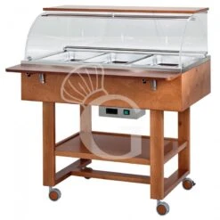 Espositore Caldo Bagnomaria In Noce Con Cupola E Mensola Per 3 Bacinelle GN1/1 E Temperatura +30°C/+90°C