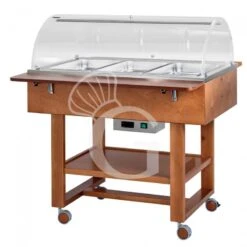 Espositore Caldo Bagnomaria In Noce Con Cupola Per 3 Bacinelle GN1/1 E Temperatura +30°C/+90°C