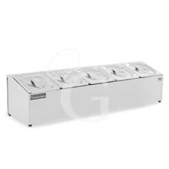 Espositore In Acciaio Inox Predisposto Per 5 Bacinelle GN1/6 - Dimensioni L 830 Mm X P 225 Mm X H 200 Mm -Vendite GATRODOMUS espositore in acciaio inox predisposto per 5 bacinelle gn16 dimensioni l 830 mm x p 225 mm x h 200 mm 1