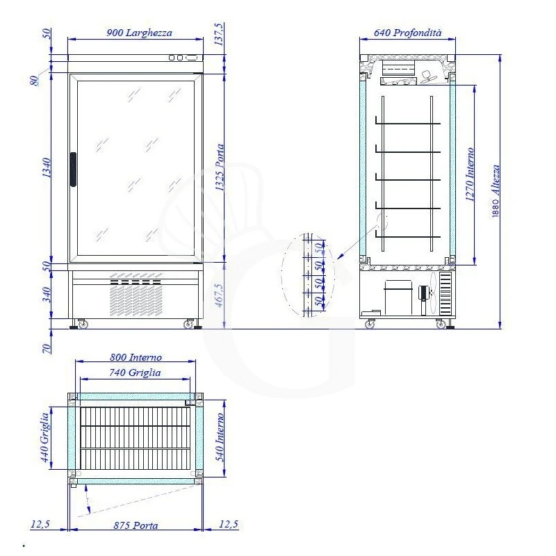Vetrina Pasticceria Refrigerata Statico 630 LT +2°C/+10°C 4 Lati Vetro 4 Vetrina Pasticceria Refrigerata Statico 630 LT +2°C/+10°C 4 Lati Vetro - immagine 2