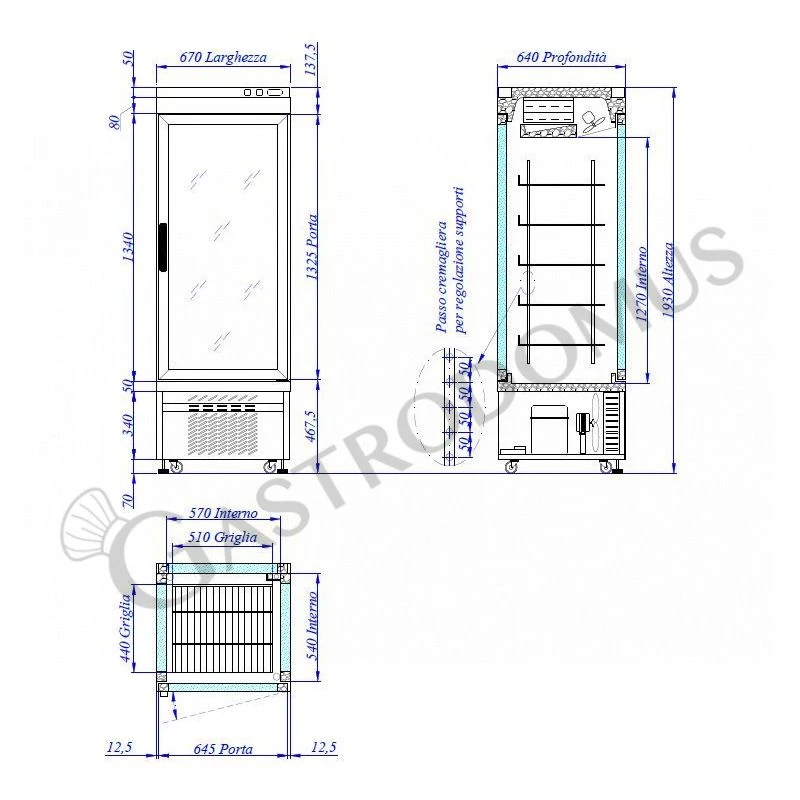 Vetrina Pasticceria Refrigerata Ventilato 430 LT -5°C/+10°C 4 Lati Vetro 4 Vetrina Pasticceria Refrigerata Ventilato 430 LT -5°C/+10°C 4 Lati Vetro - immagine 2
