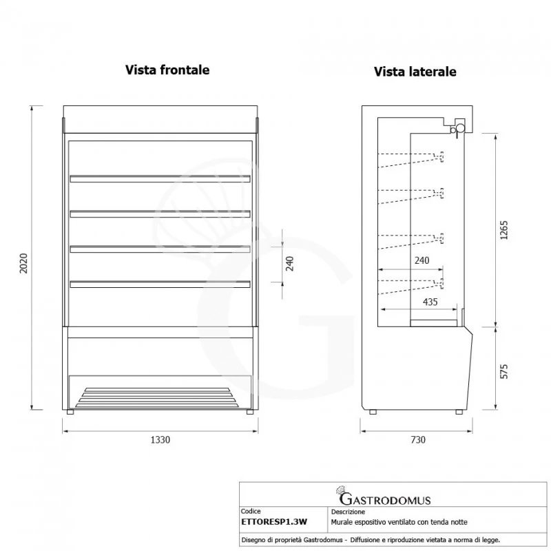 Murale Espositivo Ventilato Ettore Con Tenda Notte, Temperatura +1°/+10°C, L 1330 Mm 9 Murale Espositivo Ventilato Ettore Con Tenda Notte, Temperatura +1°/+10°C, L 1330 Mm - immagine 7