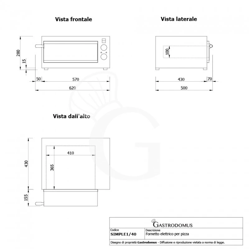 Fornetto Elettrico 1 Pizza Diametro 320 Mm 1 Camera Controllo Meccanico Temperatura 320°C Potenza 1,6 Kw 9 Fornetto Elettrico 1 Pizza Diametro 320 Mm 1 Camera Controllo Meccanico Temperatura 320°C Potenza 1,6 Kw - immagine 7