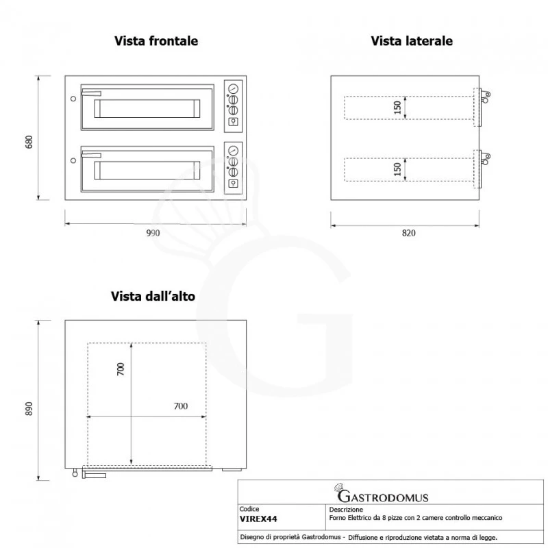 Forno Elettrico 2 Camere Per 4+4 Pizze Ø 350 Mm, Controllo Meccanico, Cappa A Condensazione Inox E Cella Di Lievitazione Inox 10 Forno Elettrico 2 Camere Per 4+4 Pizze Ø 350 Mm, Controllo Meccanico, Cappa A Condensazione Inox E Cella Di Lievitazione Inox - immagine 8