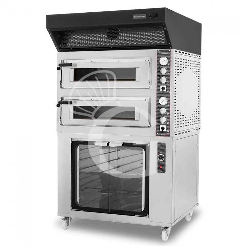 Forno Elettrico 2 Camere Per 4+4 Pizze Ø 350 Mm, Controllo Meccanico, Cappa A Condensazione Nera E Cella Di Lievitazione Inox 4 Forno Elettrico 2 Camere Per 4+4 Pizze Ø 350 Mm, Controllo Meccanico, Cappa A Condensazione Nera E Cella Di Lievitazione Inox - immagine 2
