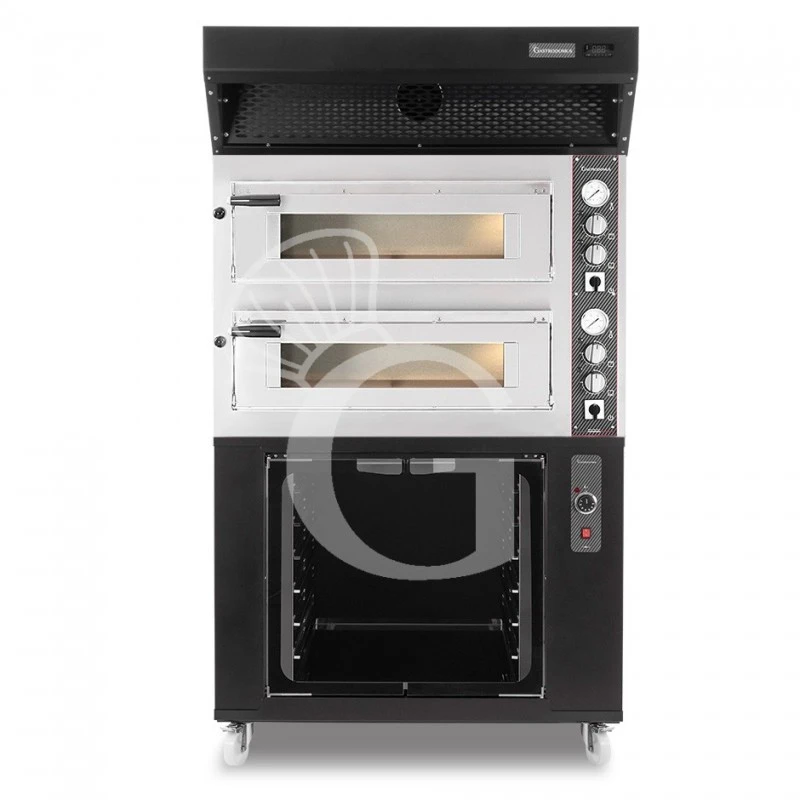 Forno Elettrico 2 Camere Per 4+4 Pizze Ø 350 Mm, Controllo Meccanico, Cappa A Condensazione Nera E Cella Di Lievitazione Nera 3 Forno Elettrico 2 Camere Per 4+4 Pizze Ø 350 Mm, Controllo Meccanico, Cappa A Condensazione Nera E Cella Di Lievitazione Nera