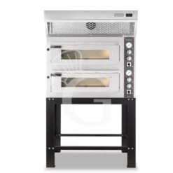 Forno Elettrico 2 Camere Per 4+4 Pizze Ø 350 Mm, Controllo Meccanico, Completo Di Cappa A Condensazione Inox E Supporto