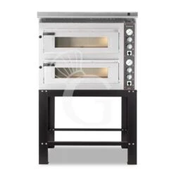 Forno Elettrico 2 Camere Per 4+4 Pizze Ø 350 Mm, Controllo Meccanico, Completo Di Cappa Inox E Supporto