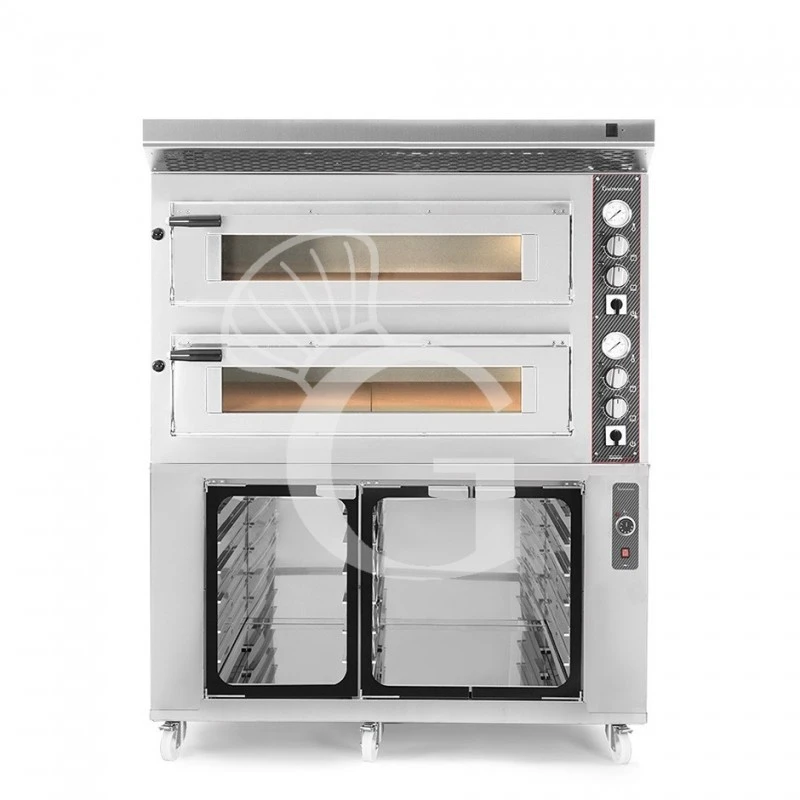 Forno Elettrico 2 Camere Per 6+6 Pizze Ø 350 Mm, Controllo Meccanico, Completo Di Cappa Inox E Cella Di Lievitazione Inox 3 Forno Elettrico 2 Camere Per 6+6 Pizze Ø 350 Mm, Controllo Meccanico, Completo Di Cappa Inox E Cella Di Lievitazione Inox