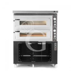 Forno Elettrico 2 Camere Per 6+6 Pizze Ø 350 Mm, Controllo Meccanico, Completo Di Cappa Inox E Cella Di Lievitazione Nera
