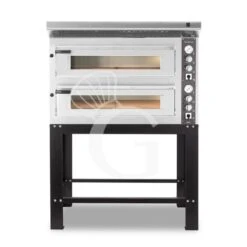 Forno Elettrico 2 Camere Per 6+6 Pizze Ø 350 Mm, Controllo Meccanico, Completo Di Cappa Inox E Supporto