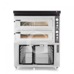 Forno Elettrico 2 Camere Per 6+6 Pizze Ø 350 Mm, Controllo Meccanico, Completo Di Cappa Nera E Cella Di Lievitazione Inox