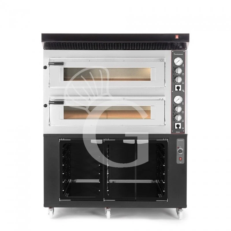 Forno Elettrico 2 Camere Per 6+6 Pizze Ø 350 Mm, Controllo Meccanico, Completo Di Cappa Nera E Cella Di Lievitazione Nera 3 Forno Elettrico 2 Camere Per 6+6 Pizze Ø 350 Mm, Controllo Meccanico, Completo Di Cappa Nera E Cella Di Lievitazione Nera
