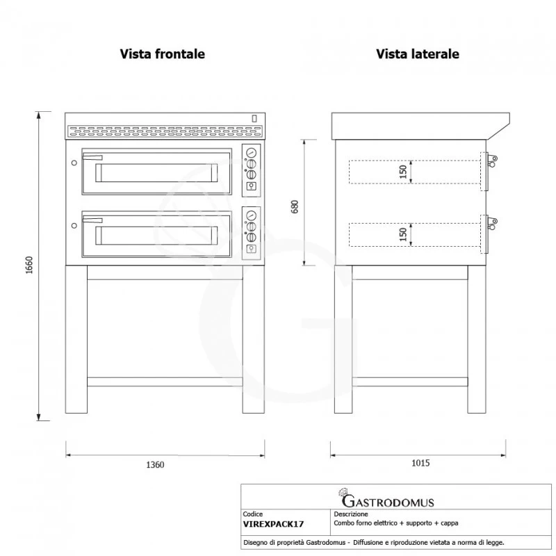 Forno Elettrico 2 Camere Per 6+6 Pizze Ø 350 Mm, Controllo Meccanico, Completo Di Cappa Nera E Supporto 10 Forno Elettrico 2 Camere Per 6+6 Pizze Ø 350 Mm, Controllo Meccanico, Completo Di Cappa Nera E Supporto - immagine 8