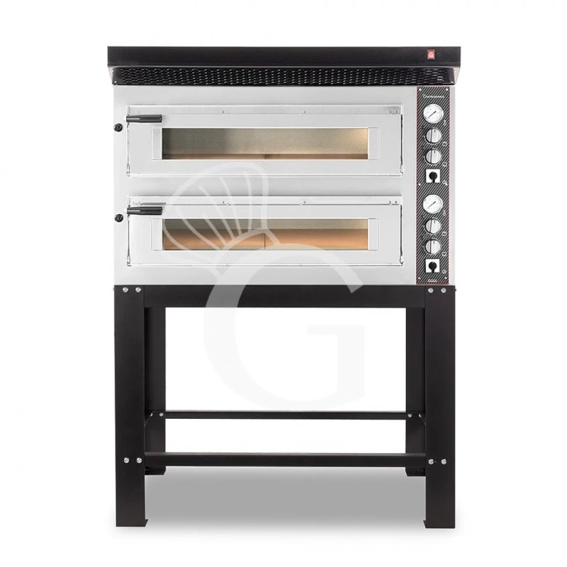 Forno Elettrico 2 Camere Per 6+6 Pizze Ø 350 Mm, Controllo Meccanico, Completo Di Cappa Nera E Supporto 3 Forno Elettrico 2 Camere Per 6+6 Pizze Ø 350 Mm, Controllo Meccanico, Completo Di Cappa Nera E Supporto