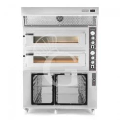 Forno Elettrico 2 Camere Per 6+6 Pizze Ø 350mm, Controllo Meccanico, Con Cappa A Condensazione Inox E Cella Di Lievitazione Inox