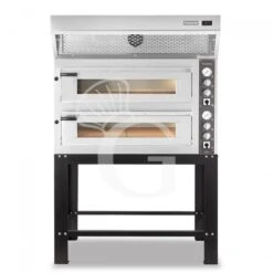 Forno Elettrico 2 Camere Per 6+6 Pizze Ø 350mm, Controllo Meccanico, Con Cappa A Condensazione Inox E Supporto