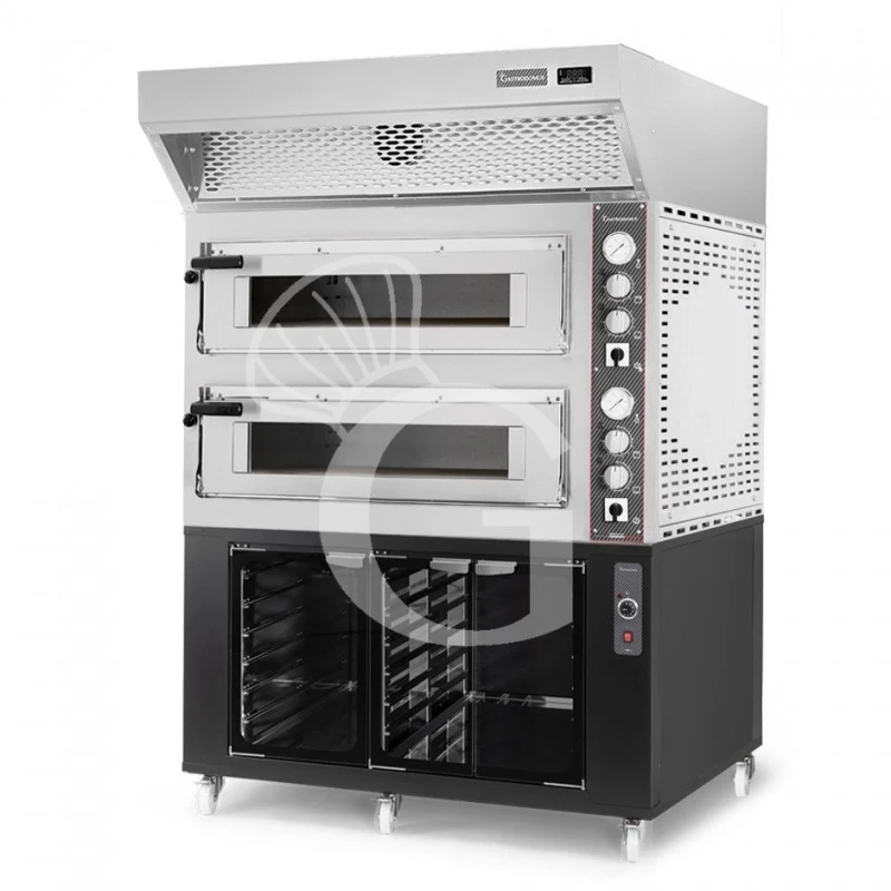 Forno Elettrico 2 Camere Per 6+6 Pizze Ø 350mm, Controllo Meccanico, Con Cappa A Condensazione Inoxe Cella Di Lievitazione Nera 4 Forno Elettrico 2 Camere Per 6+6 Pizze Ø 350mm, Controllo Meccanico, Con Cappa A Condensazione Inoxe Cella Di Lievitazione Nera - immagine 2