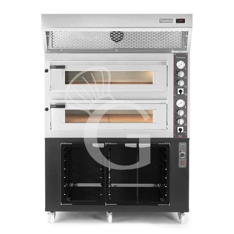 Forno Elettrico 2 Camere Per 6+6 Pizze Ø 350mm, Controllo Meccanico, Con Cappa A Condensazione Inoxe Cella Di Lievitazione Nera 3 Forno Elettrico 2 Camere Per 6+6 Pizze Ø 350mm, Controllo Meccanico, Con Cappa A Condensazione Inoxe Cella Di Lievitazione Nera