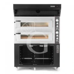 Forno Elettrico 2 Camere Per 6+6 Pizze Ø 350mm, Controllo Meccanico, Con Cappa A Condensazione Nera E Cella Di Lievitazione Nera