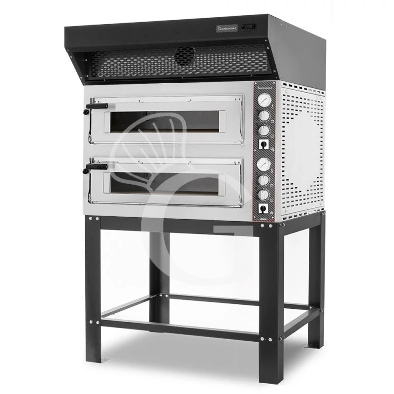 Forno Elettrico 2 Camere Per 6+6 Pizze Ø 350mm, Controllo Meccanico, Con Cappa A Condensazione Nera E Supporto 4 Forno Elettrico 2 Camere Per 6+6 Pizze Ø 350mm, Controllo Meccanico, Con Cappa A Condensazione Nera E Supporto - immagine 2