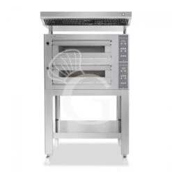 Forno Elettrico Digitale 4+4 Pizze Ø 35, Resistenze Interne Alla Pietra Refrattaria, Con Supporto In Inox E Cappa Di Aspirazione
