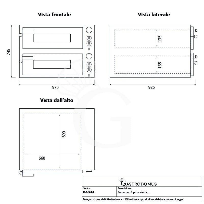 Forno Elettrico Per 4+4 Pizze Diametro 330 Mm 2 Camere Controllo Meccanico 9 Kw 7 Forno Elettrico Per 4+4 Pizze Diametro 330 Mm 2 Camere Controllo Meccanico 9 Kw - immagine 5