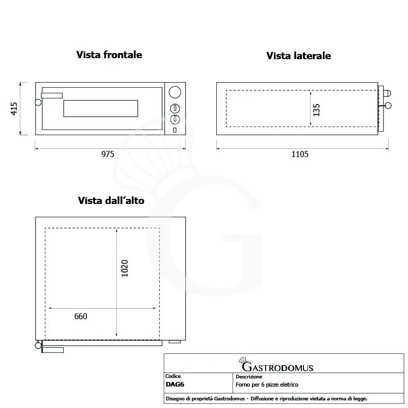 Forno Elettrico Per 6 Pizze Diametro 330 Mm 1 Camera Controllo Meccanico 6,9 Kw 7 Forno Elettrico Per 6 Pizze Diametro 330 Mm 1 Camera Controllo Meccanico 6,9 Kw - immagine 5