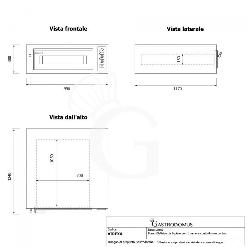 Forno Elettrico Per 6 Pizze Diametro 350 Mm 1 Camera Controllo Meccanico 7,55 Kw 12 Forno Elettrico Per 6 Pizze Diametro 350 Mm 1 Camera Controllo Meccanico 7,55 Kw - immagine 10