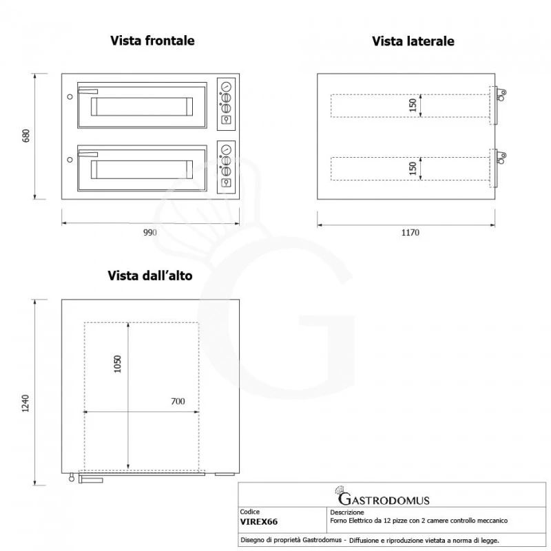Forno Elettrico Per 6+6 Pizze Diametro 350 Mm 2 Camere Controllo Meccanico 15,1 Kw 12 Forno Elettrico Per 6+6 Pizze Diametro 350 Mm 2 Camere Controllo Meccanico 15,1 Kw - immagine 10
