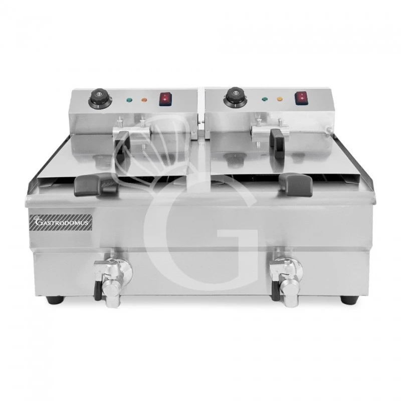 Friggitrice Elettrica Da Banco Con Rubinetto 2 Vasche Capacità 13+13 LT Potenza 4+4 KW Monofase 3 Friggitrice Elettrica Da Banco Con Rubinetto 2 Vasche Capacità 13+13 LT Potenza 4+4 KW Monofase