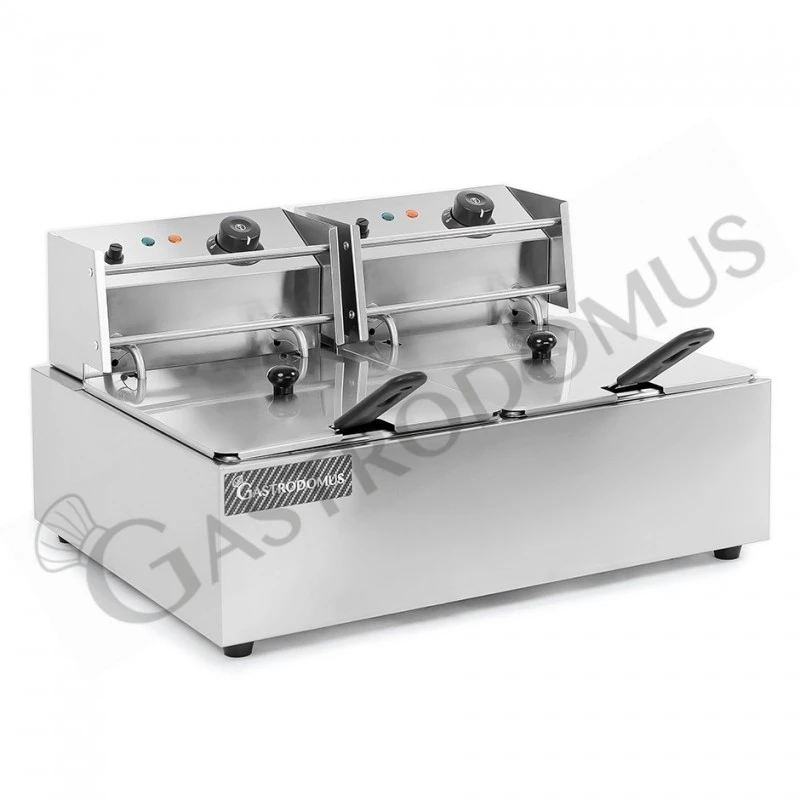 Friggitrice Elettrica Da Banco 2 Vasche Capacità 6+6 LT Potenza 2,5+2,5 KW Monofase 4 Friggitrice Elettrica Da Banco 2 Vasche Capacità 6+6 LT Potenza 2,5+2,5 KW Monofase - immagine 2