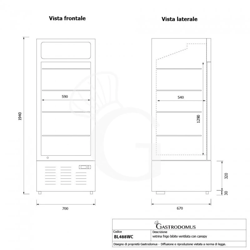 Frigo Bibite Ventilato 1 Porta Battente Con Canopy 468 LT 2°C/+8°C Colore Bianco 13 Frigo Bibite Ventilato 1 Porta Battente Con Canopy 468 LT 2°C/+8°C Colore Bianco - immagine 11