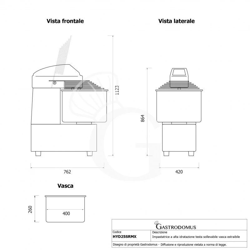 Impastatrice Ad Elevata Idratazione Testa Sollevabile E Vasca Estraibile - 32LT - Monofase - Velocità Variabile 4 Impastatrice Ad Elevata Idratazione Testa Sollevabile E Vasca Estraibile - 32LT - Monofase - Velocità Variabile - immagine 2