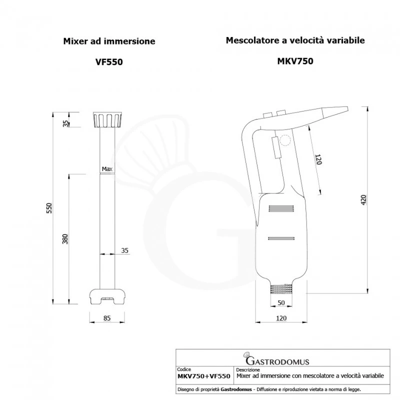 Mixer Ad Immersione Con Mescolatore 550mm, Velocità Variabile 8000/20000 Rpm, 0,75 KW 8 Mixer Ad Immersione Con Mescolatore 550mm, Velocità Variabile 8000/20000 Rpm, 0,75 KW - immagine 6