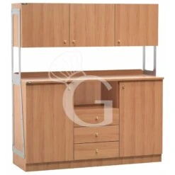 Mobile Di Servizio Alto Triplo Composto Da 2 Sportelli, 3 Cassetti, Vano Interno E 3 Pensili- L 1370 X P 480 X H 1530 Mm