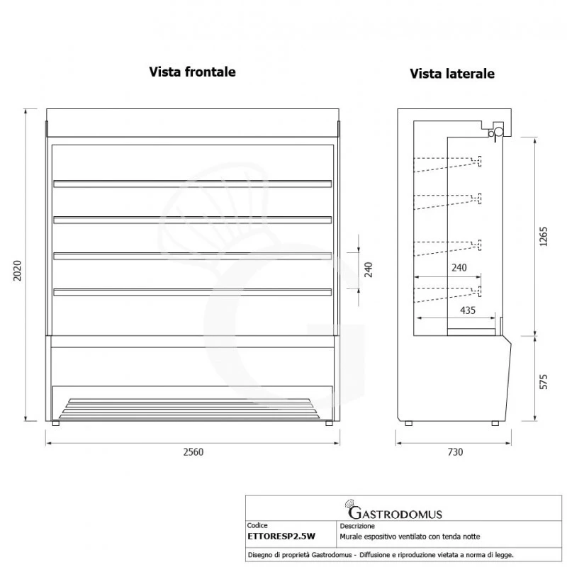 Murale Espositivo Ventilato Ettore Con Tenda Notte Temperatura +1°/+10°C L 2560 Mm 9 Murale Espositivo Ventilato Ettore Con Tenda Notte Temperatura +1°/+10°C L 2560 Mm - immagine 7