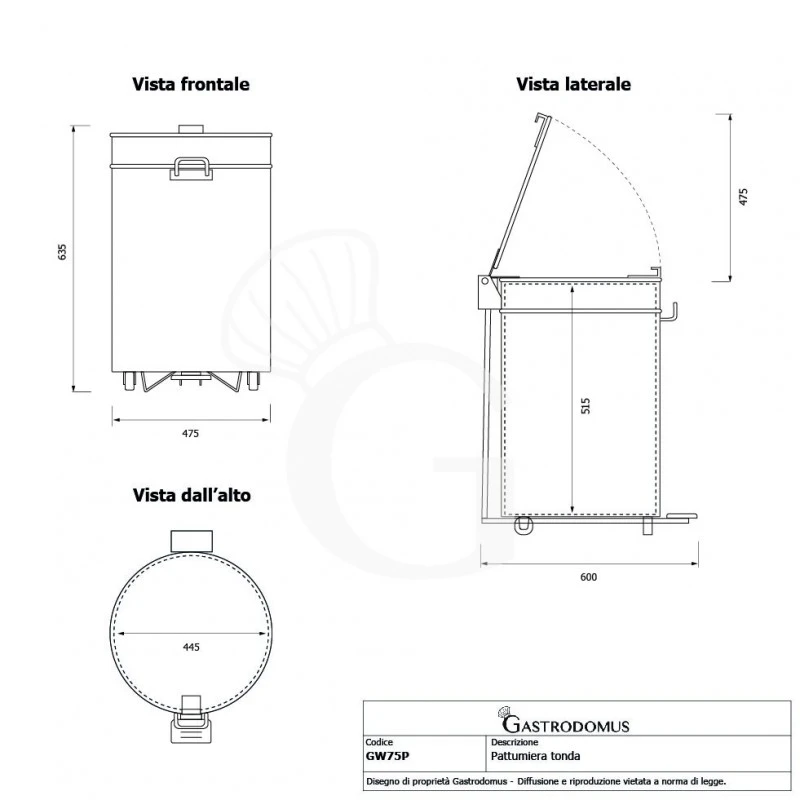 Pattumiera Tonda In Acciaio Inox Diametro 475 Mm 75 LT 8 Pattumiera Tonda In Acciaio Inox Diametro 475 Mm 75 LT - immagine 6