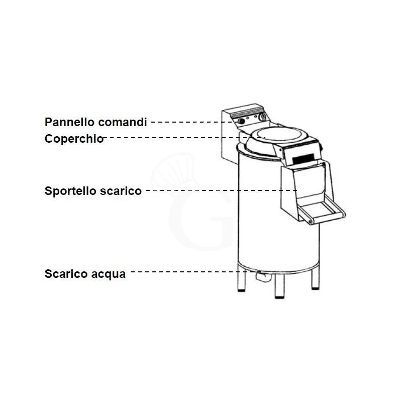 Pelapatate Da Pavimento Con Abrasivo Laterale, Trifase, Capacità 18 Kg, Produzione 220 Kg/h 10 Pelapatate Da Pavimento Con Abrasivo Laterale, Trifase, Capacità 18 Kg, Produzione 220 Kg/h - immagine 8