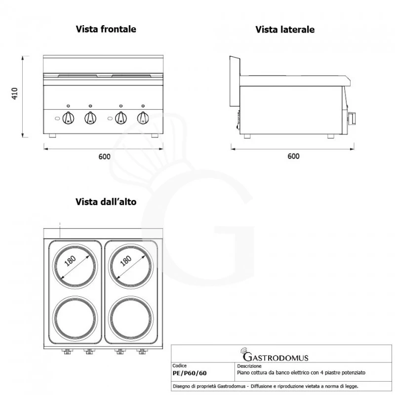 Piano Cottura Potenziato Elettrico 4 Piastre Profondità 600 Mm 4 Piano Cottura Potenziato Elettrico 4 Piastre Profondità 600 Mm - immagine 2