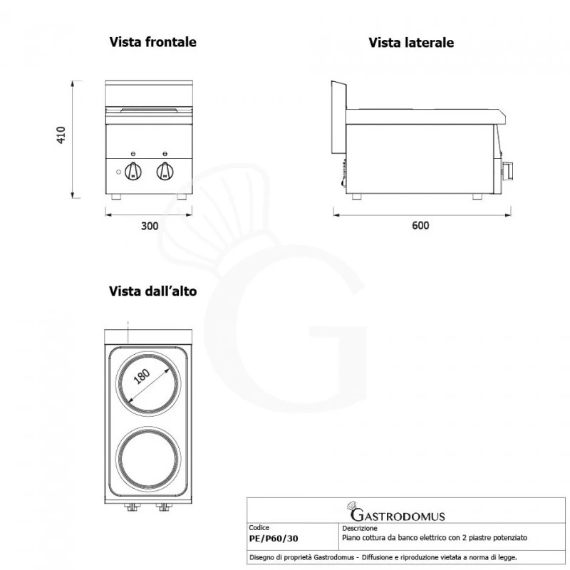Piano Cottura Potenziato Elettrico 2 Piastre Profondità 600 Mm 4 Piano Cottura Potenziato Elettrico 2 Piastre Profondità 600 Mm - immagine 2