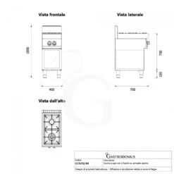 Cucina Professionale A Gas 2 Fuochi Armadio Aperto Profondità 700 Mm -Vendite GATRODOMUS piano di cottura gas 2 fuochi armadio aperto bacinella smaltata 2