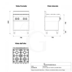 Cucina Professionale A Gas 4 Fuochi Armadio Aperto Profondità 700 Mm 7 Cucina Professionale A Gas 4 Fuochi Armadio Aperto Profondità 700 Mm -Vendite GATRODOMUS piano di cottura gas 4 fuochi armadio aperto bacinelle smaltate 2